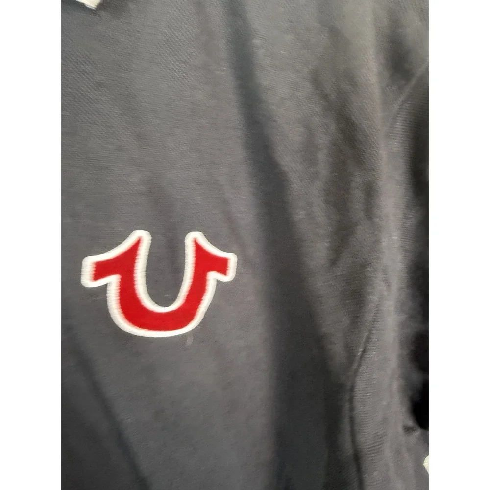 True Religion Polo Shirt Men's XL Rugby Short Sleeve Tipped Logo Graphic‎ Black